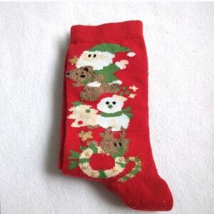 Festive Red Christmas Socks with Santa and Reindeer